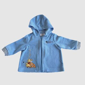 VTG Y2K Winnie The Pooh Embroidered Fleece Jacket Hoodie Blue 0-3 Months Tigger